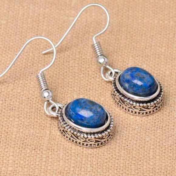 Blue Oval Drop Earrings - Picture 4 of 4